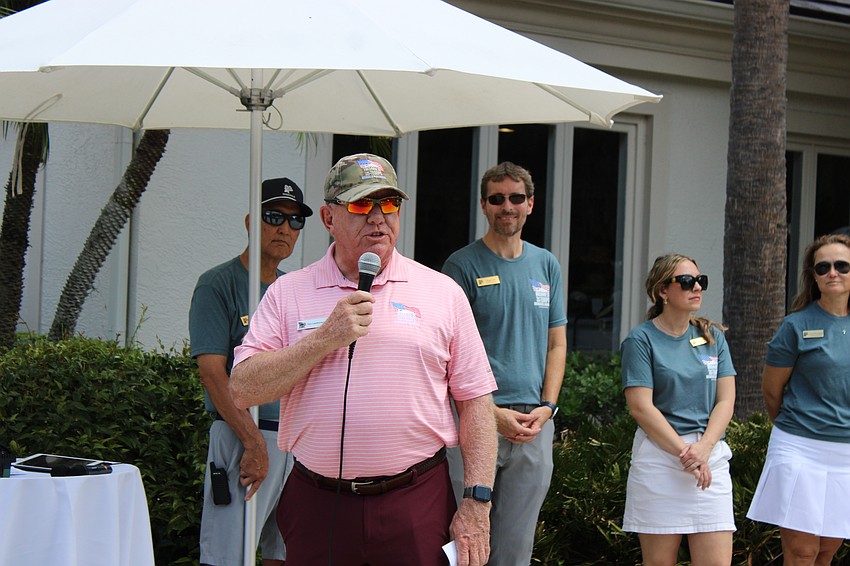 Gen. Tom Landwermeyer, the president and CEO of Homes for Our Troops, thanks the participants at the Rosedale Golf Classic April 2 for their support.