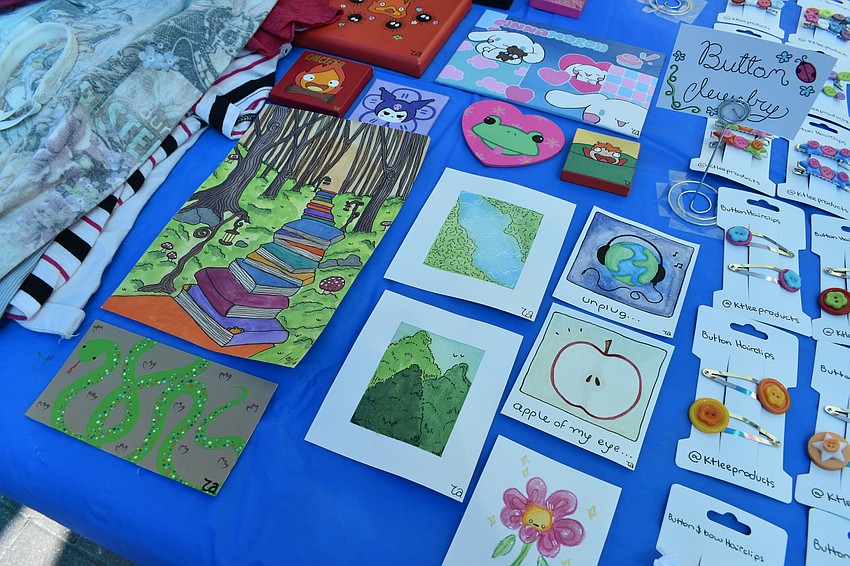 Artwork by Layla Ahlbom, 16, is set out on display.