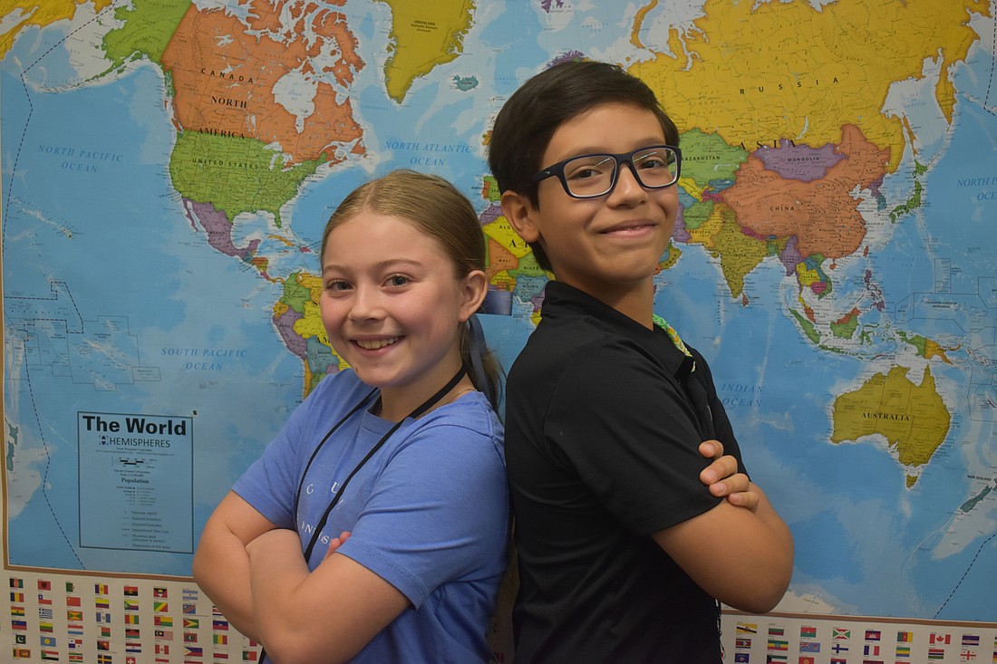 Layla Vaughn and Aureliano Mora are student council members at McNeal Elementary that acted as announcers for the leadership day event.