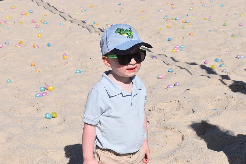 Three-year-old Robert Sieger is ready to sprint to gather eggs at Waterside Park during Eggstravaganza.
