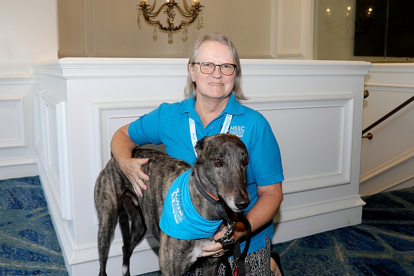 Paula Horne rescued 6-year old Luca the greyhound from Ireland.