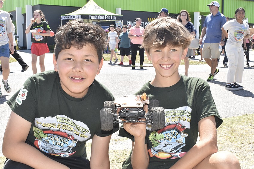 Fifth graders Charlie Cavallaro and Guadalupe Jaraz created a Medieval-themed car, although some of its components were lost during the races.