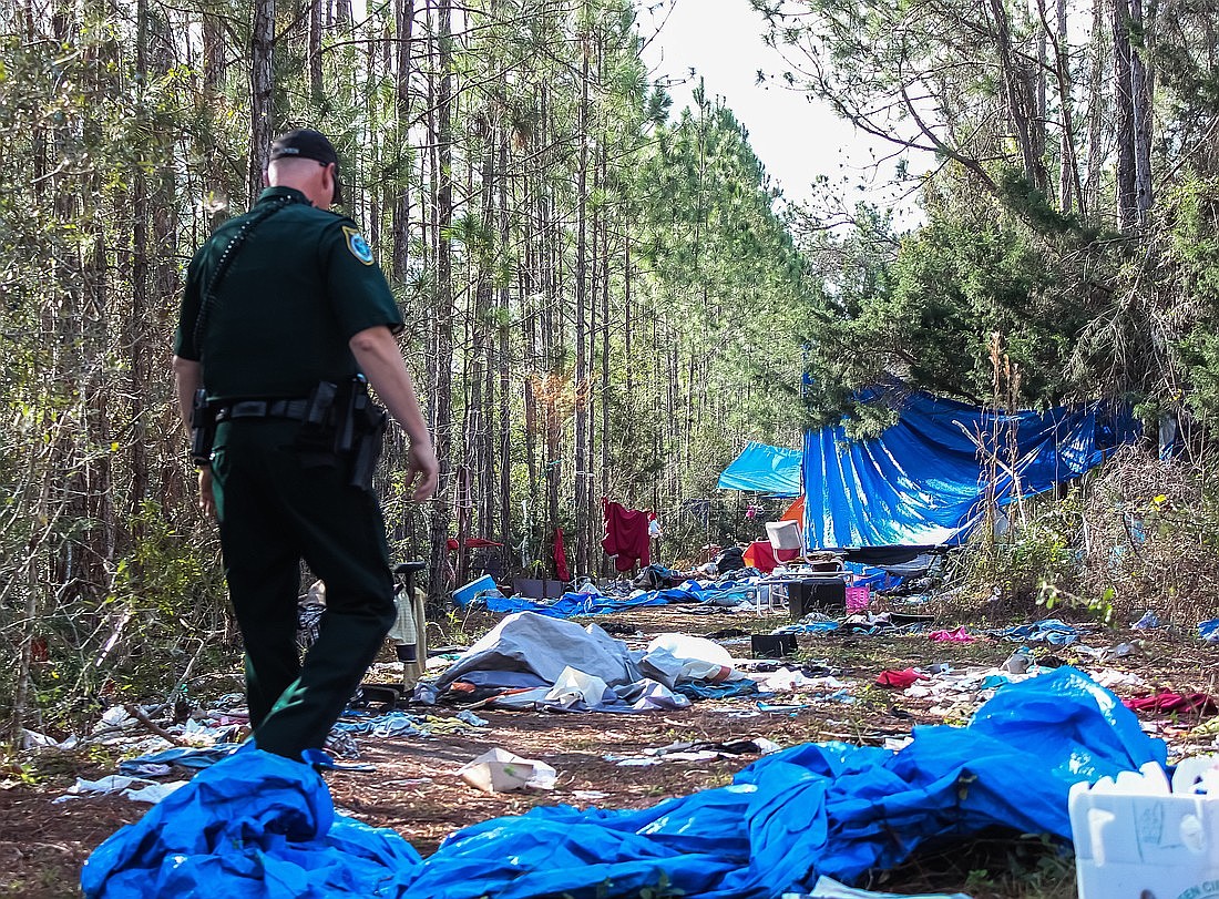 In 2019, Flagler County had around 40 homeless people living in a camp behind the county library. The camp was disbanded in April 2019. File photo