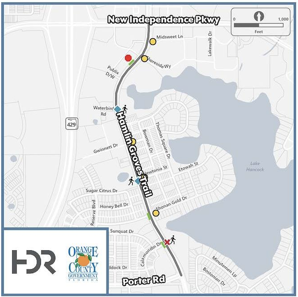 Orange County’s Traffic Engineering Division is conducting a study to address traffic calming and pedestrian/bicycle safety along Hamlin Groves Trail.
