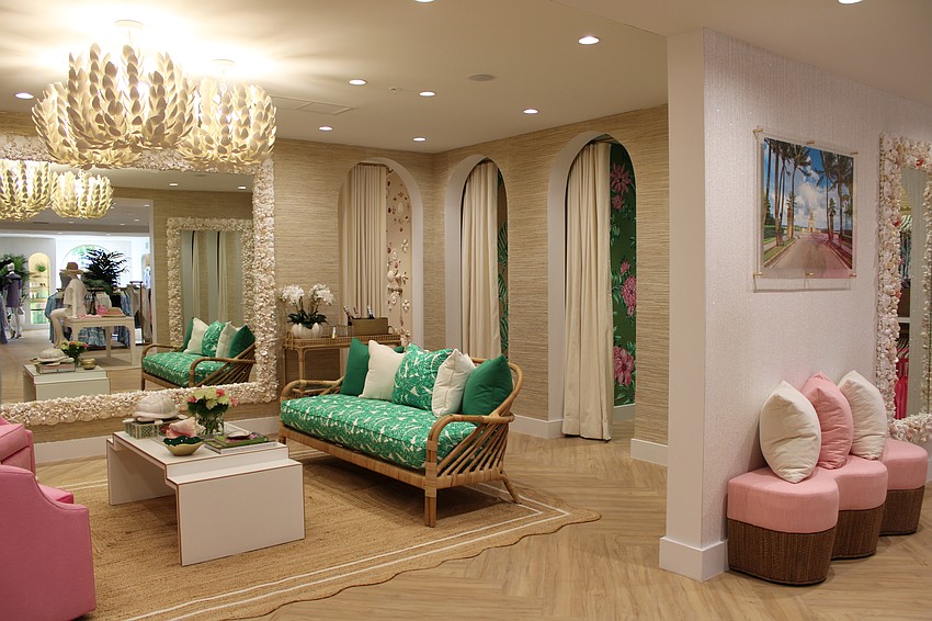The remodeled fitting rooms feature hand-painted designs, bringing together iconic Lilly Pulitzer designs with Longboat Key touches.