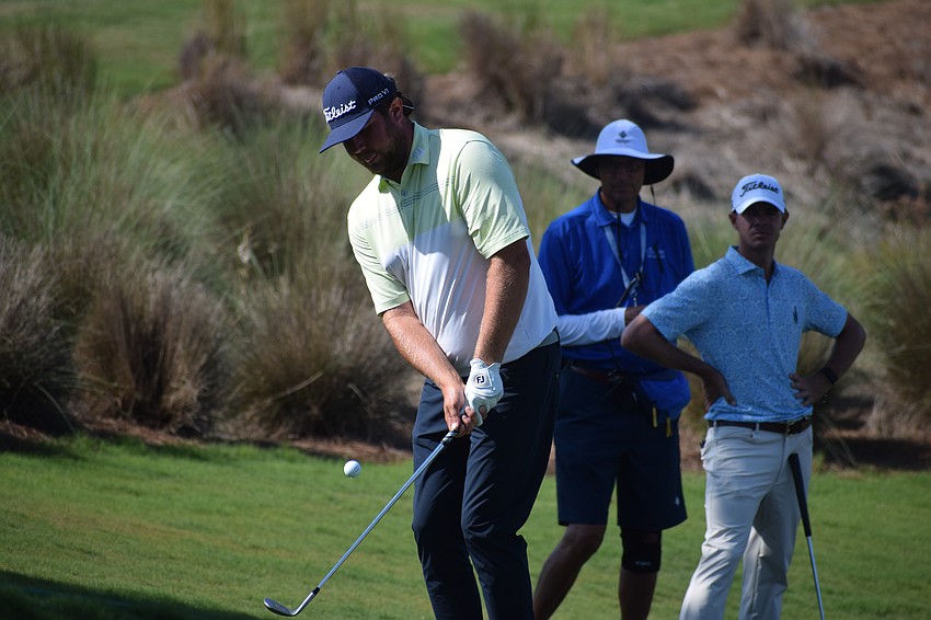Luke Gifford is forced to shoot sideways after sailing over the green on the par-3 No. 13 during the second round of the LECOM Suncoast Classic on Thursday.