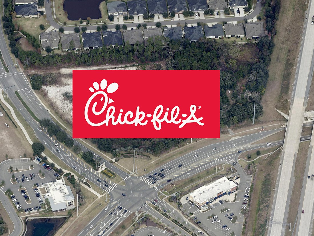 The Duval and St. Johns County line would run through the site planned for a Chick-fil-A at Northeast Race Track Road and Bartram Park Boulevard north of the Publix-anchored Bartram Market shopping center.