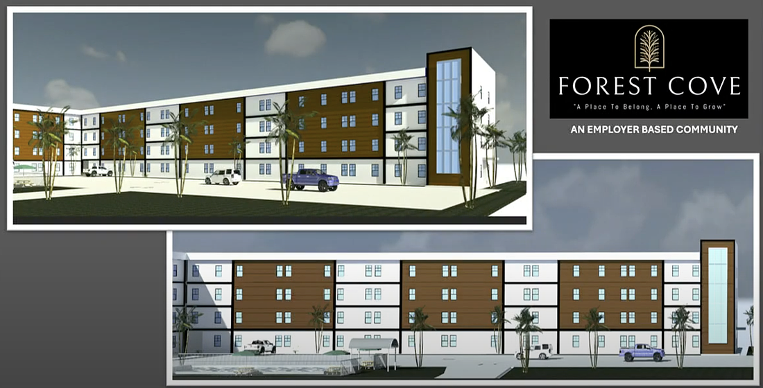 Forest Cove will include 156 workforce housing apartments in two buildings.