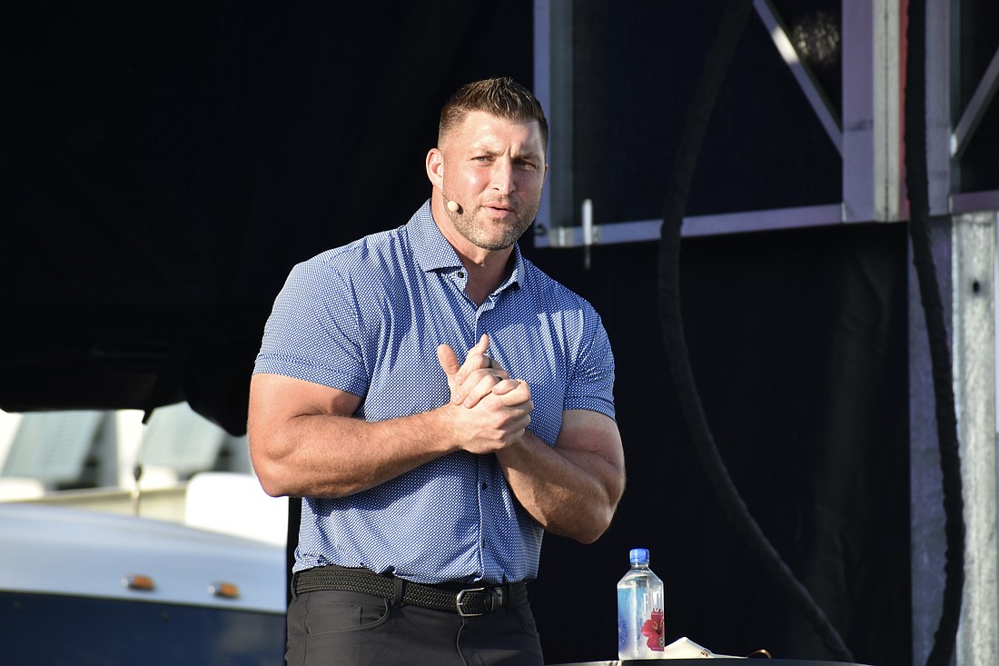 Tim Tebow speaks at the event.