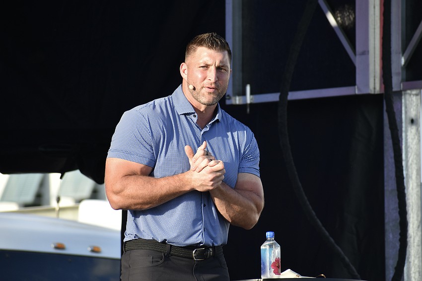 Tim Tebow speaks at the event.