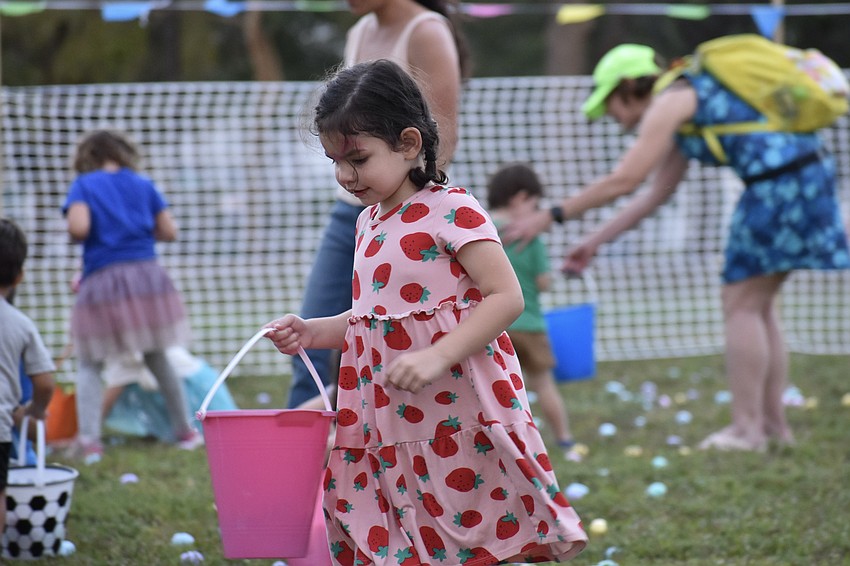 Lily Broder, 4, hunts for easter eggs.