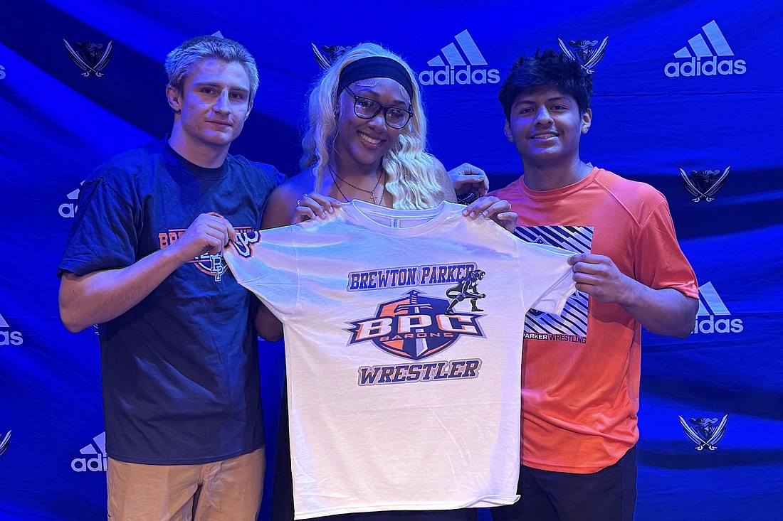 Matanzas wrestlers Mason Obama, Ani Brown and A.J. Sanchez are headed to Brewton-Parker College. Courtesy photo/Zach Rigney