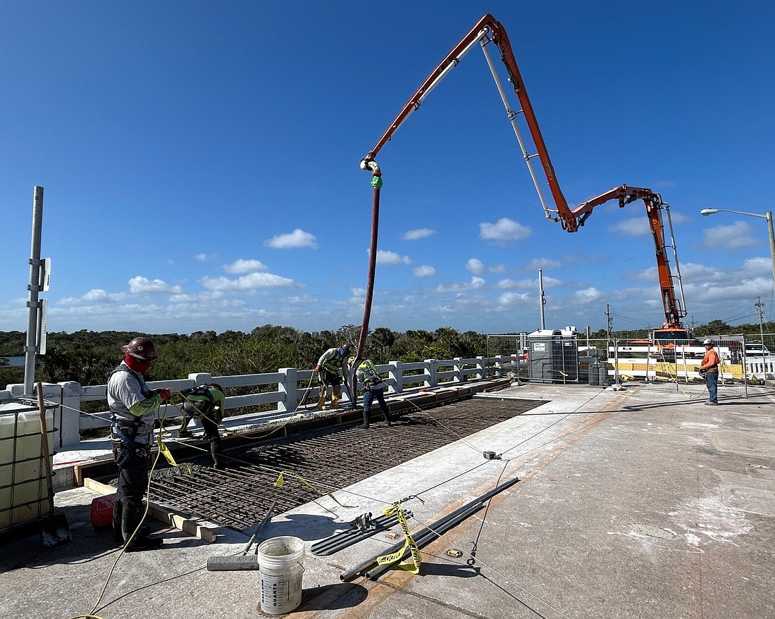 Crews work on the L.B. Knox Bridge. Photo courtesy of Volusia County/Facebook