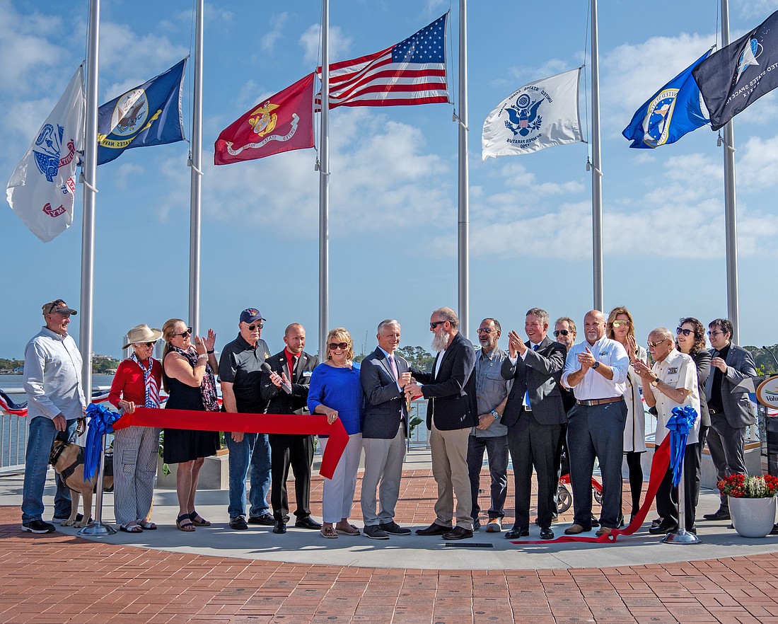 Volusia County celebrates the ribbon-cutting for the Veterans Memorial Plaza in Daytona Beach. Photo courtesy of Volusia County