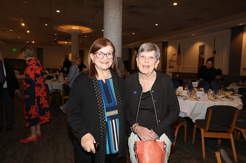 Rhoda Goldberg and Cookie Bloom celebrate the Sarasota Jewish Theatre and their friend Nancy Roucher.