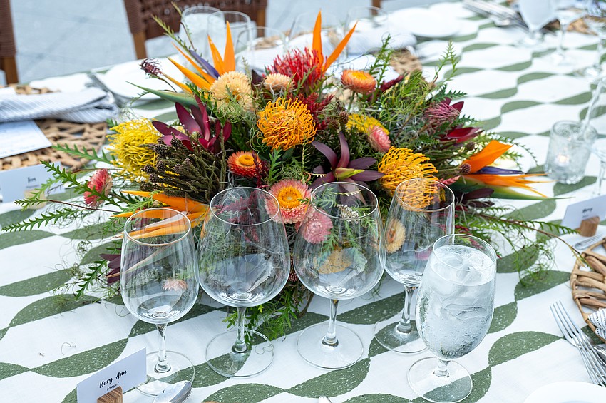 Glasses lined up for the wine tasting.