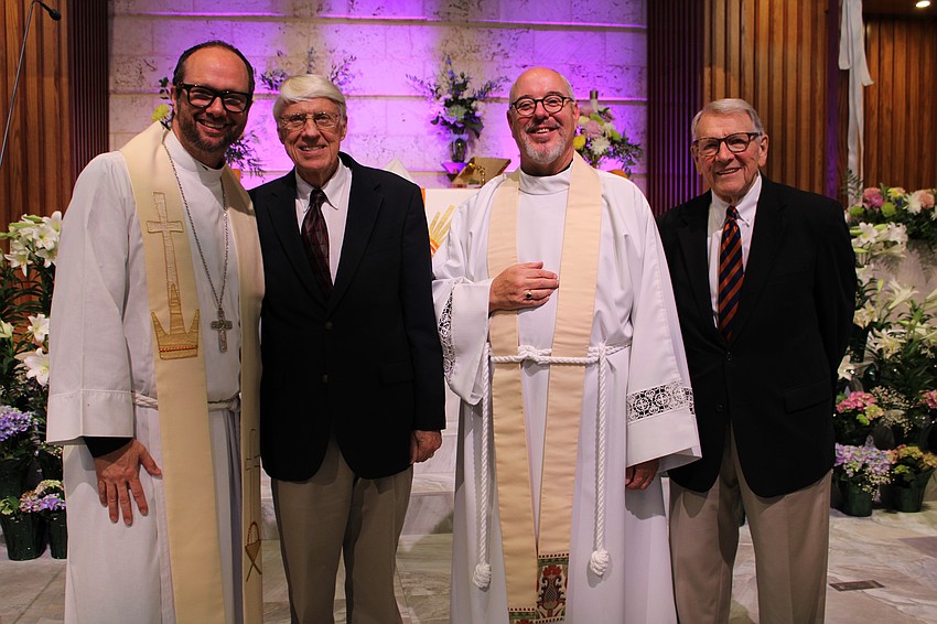 Acting Bishop Robert Rose, Rev. Eric Wogen, Rev. Kenneth Blyth and Rev. Robert Zimmer celebrate the rededication of St. Armands Key Lutheran Church on April 27.