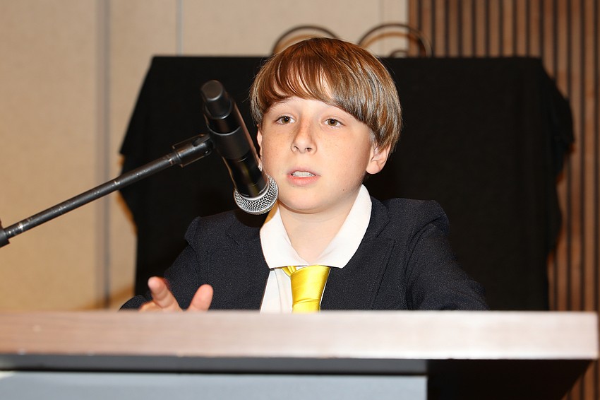 Fifth grader Wyatt Morton speaks at the Shine On gala held at The Ora on April 25.
