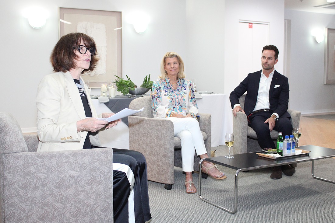 Alitza Trumpler leads a Q&A with Katie Moulton and Winfred van Workum at Pierre Condominiums about the transition from The Colony Beach & Tennis Resort to St. Regis Longboat Key Resort.
