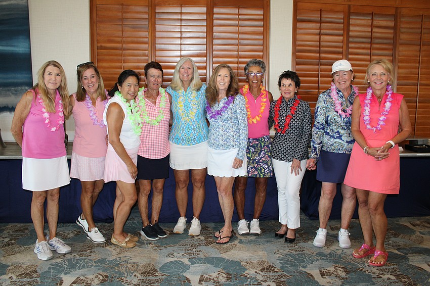 Board members celebrate the end of the season for the Women's Golf Association of Longboat Key. From left, Mary Taylor, Jan Henry, Gloria Hartman, Amy Rivotto, Debbie Karlin, Lyn Haycock, Amy Renninger, Sandy Finnegan, Sandy Falkenson and Cindy Ray.