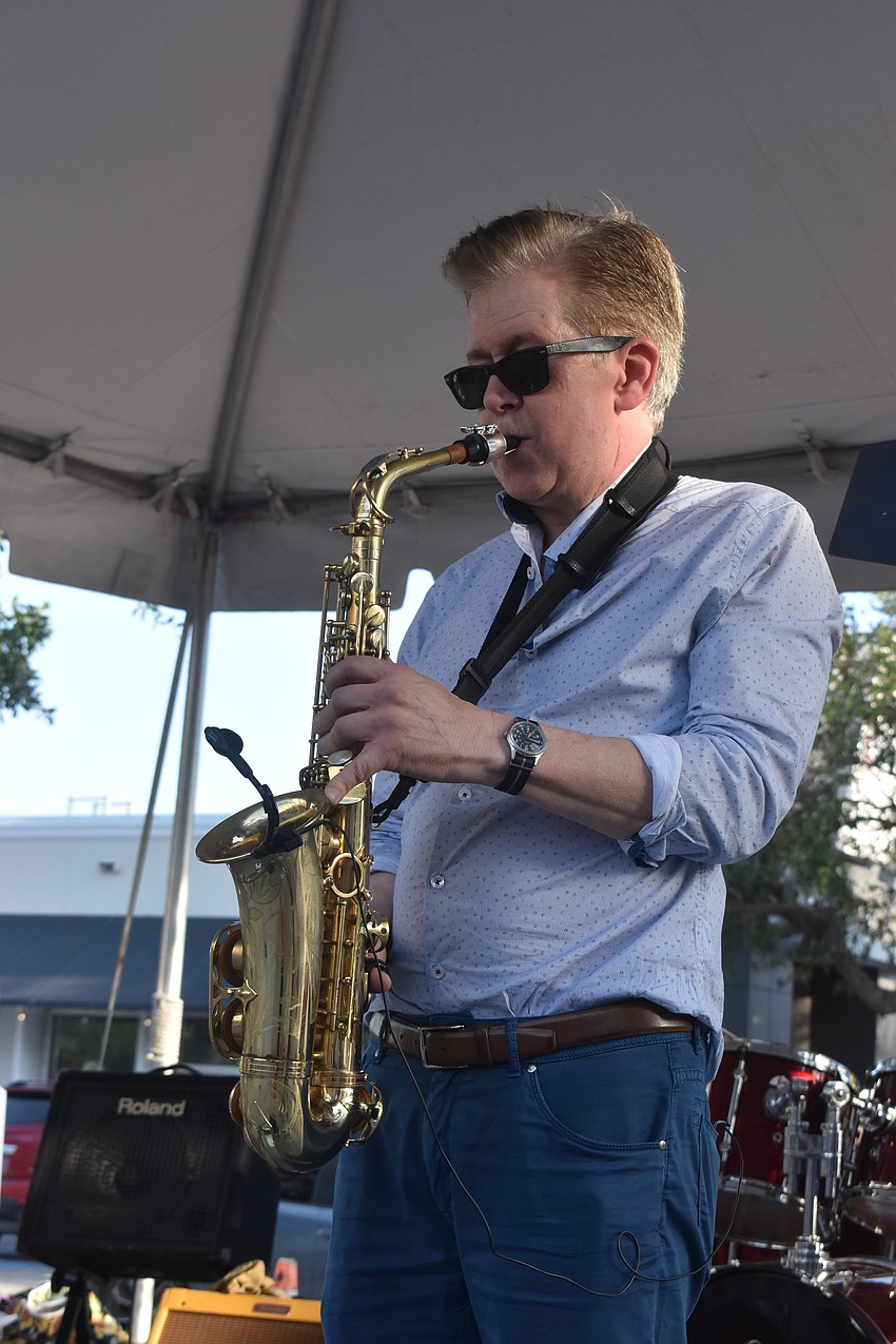 Sarasota resident Michael Pawlus plays saxophone and can also play keyboard. He played two different saxophones so he could play Pink Floyd per an audience member's request.