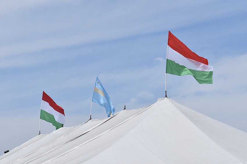 Hungarian flags adorn the main festival tent.