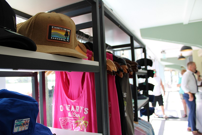 Opposite the bar, O'Leary's-branded gear greets guests returning to the Sarasota establishment.