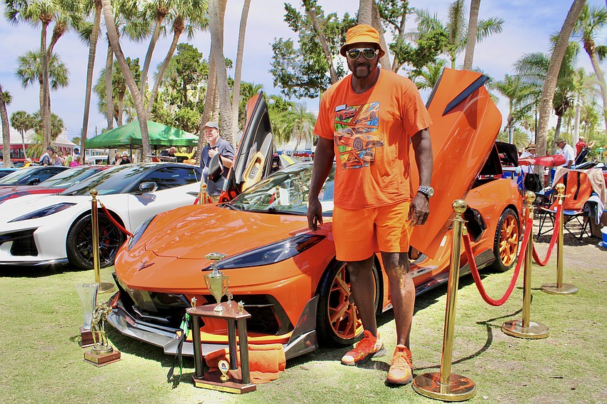 Freddie Mitchell takes the opportunity at Corvettes on the Circle to share his 2020 Sebring Orange Corvette, which previously won in the C8 class, as the Vette Masters of Florida's members' choice in 2023, and took the 