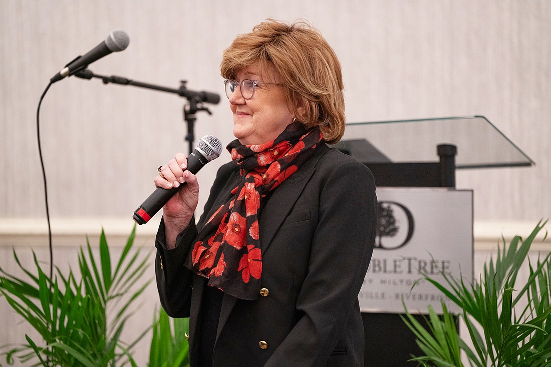 Duval County Judge Audrey Moran speaks after accepting the 2025 William J. Sheppard Lifetime Achievement Award. She is the second recipient.