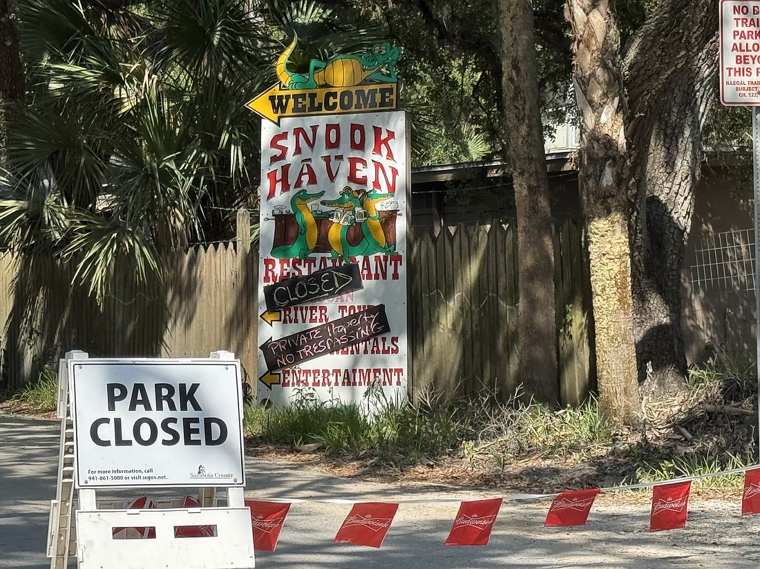 Snook Haven Restaurant closed May 1 "for construction and renovations," the business posted on Facebook. "Sarasota County's extensive project will renovate the establishment and its surrounding park."