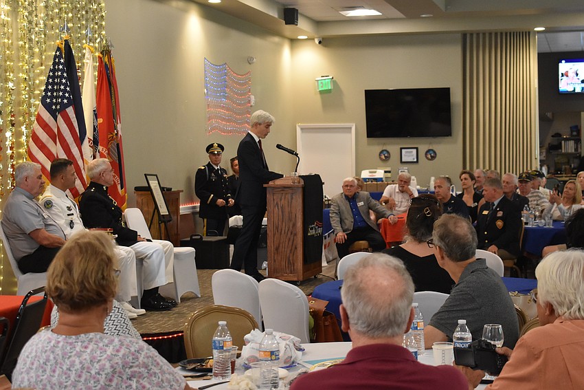 Over 100 people are in attendance to see Platoon Sgt. John Skeen receive the Knight of Legion Honor.