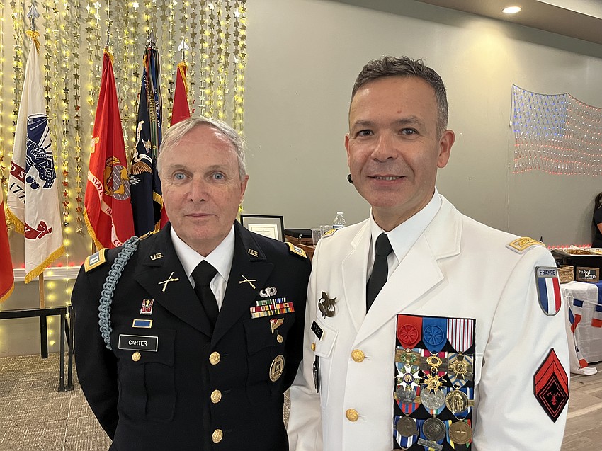 Capt. Thomas Carter and Brig. Gen. Nicolas Chabut are part of the ceremony May 8 at the Lakewood Ranch Elks Lodge.