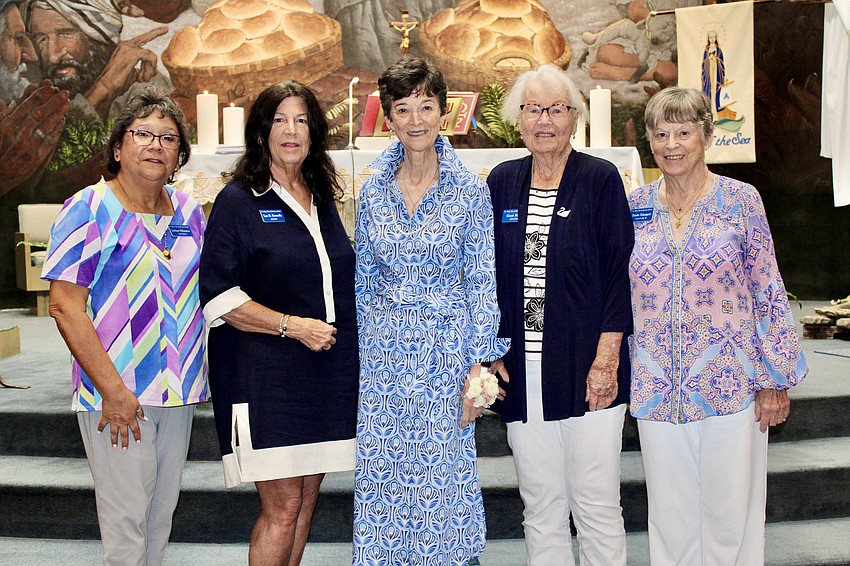JoAnn Sifuentes, Lyn Kennelly, Paula Sharp, Gerri Nagle and Deirdre Schueppert join the May Crowning special Sunday service on Mother's Day. Sharp is this year's honoree.
