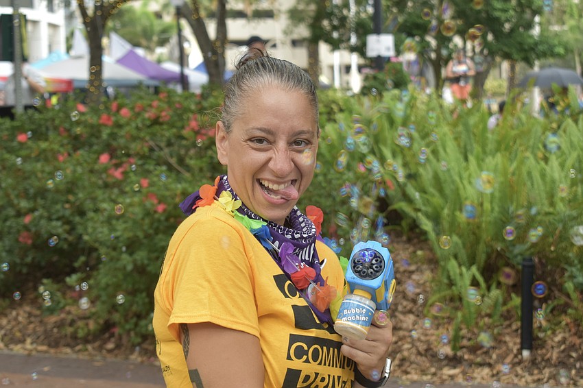 Samantha Ponzillo fills the air with bubbles.