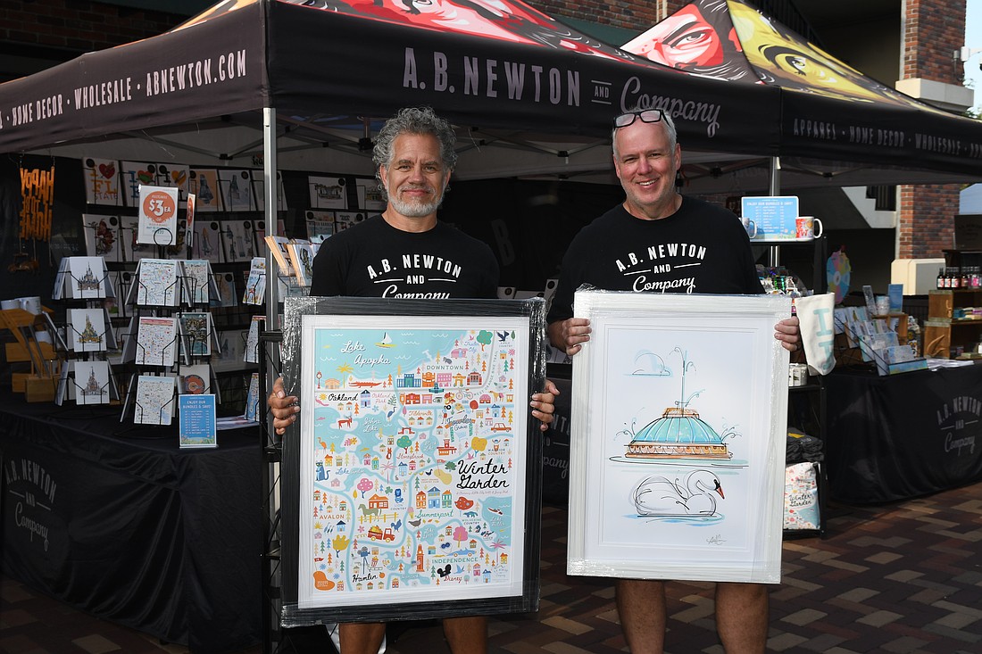 Will Blaine, left, and Andy Crabtree are the proprietors of A.B. Newton & Co., which sells a variety of merchandise promoting Winter Garden and the surrounding municipalities.