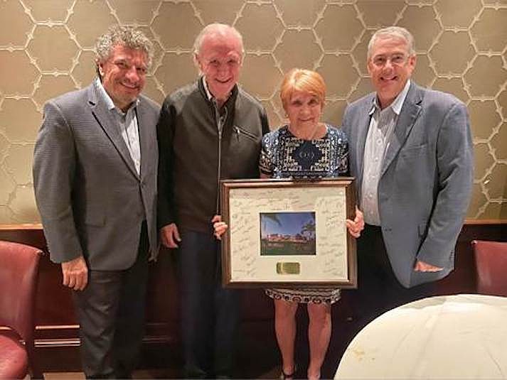 Jack and Priscilla Schlegel join Sarasota Orchestra Music Director Giancarlo Guerrero and President/CEO Joseph McKenna to celebrate the couple's $10 million donation.