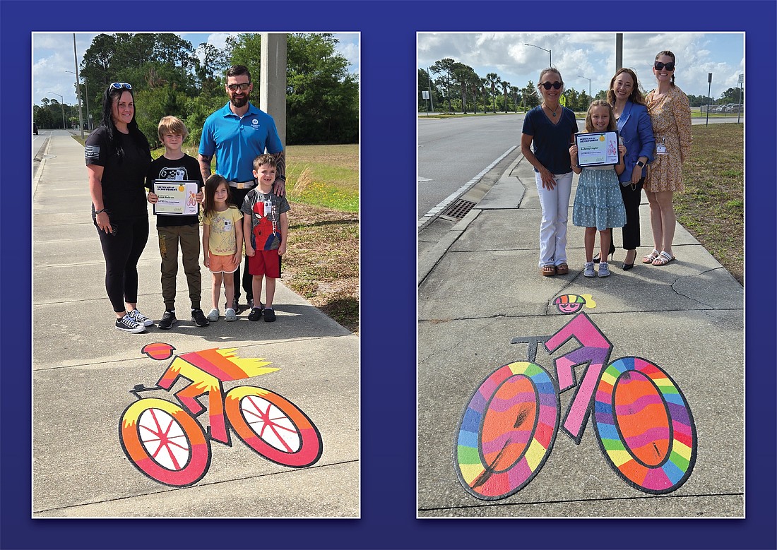 Fifth grader Sean Nelson and second grader Aubrey Engler won the bicycle icon design competition. Courtesy of FDOT
