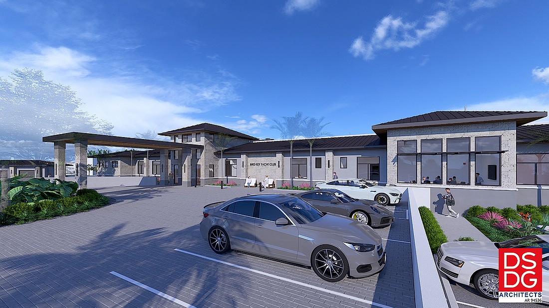 A rendering by DSDG Architects of the front of a rebuilt Bird Key Yacht Club.