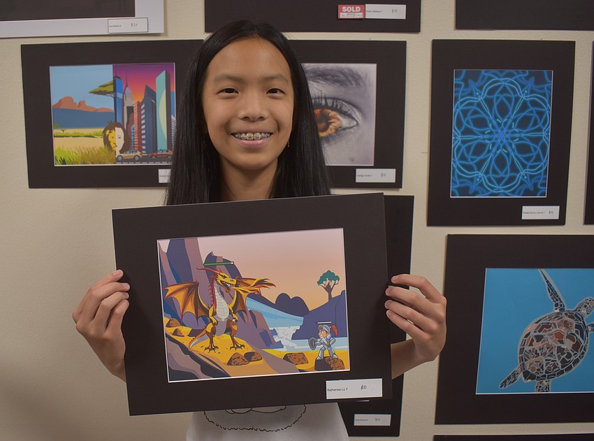 Katherine Lo, a seventh grader in digital art, created a piece inspired by video games and titled the game she created 