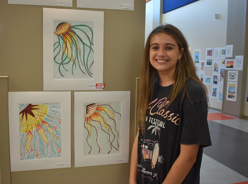 Avery Wienczkowski, an eighth grader, uses jellyfish as her inspiration and created one piece that is realistic, one that is abstract and one that in nonobjective.