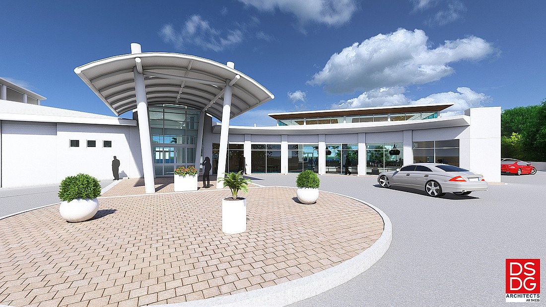 A rendering by DSDG Architects of the entry court at Sarasota Yacht Club.