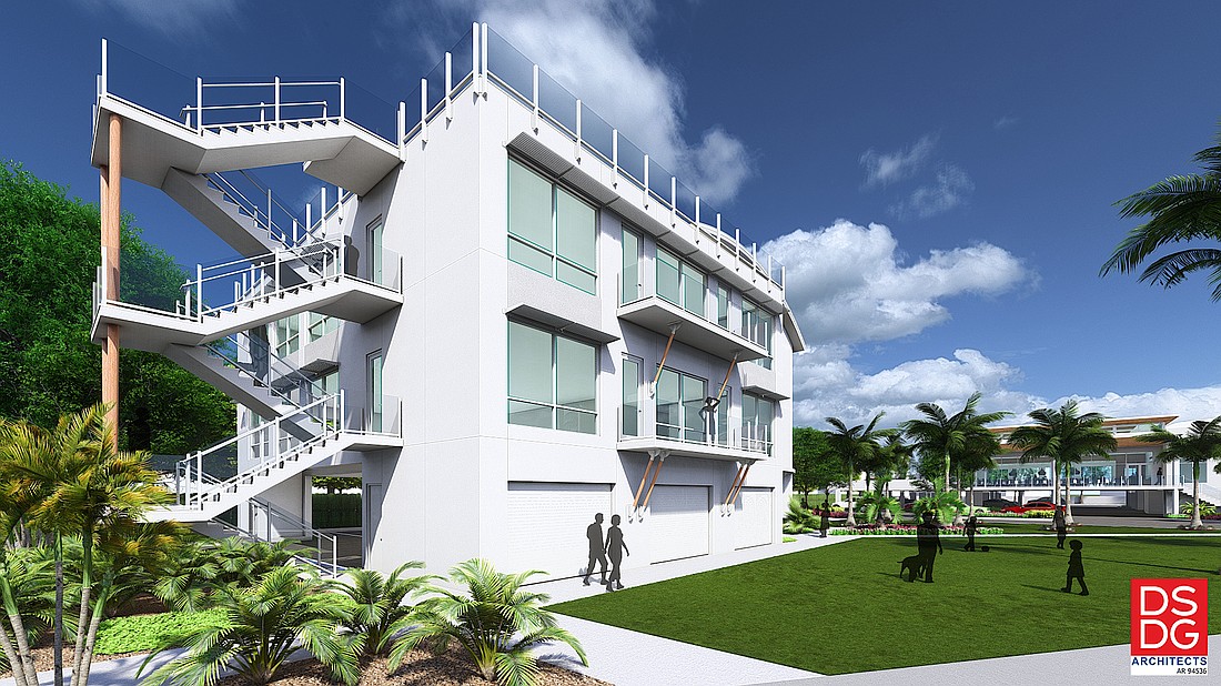 A rendering by DSDG Architects of the new three-story addition at Sarasota Yacht Club,