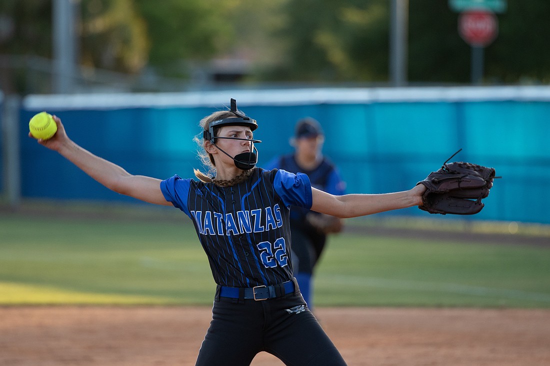 Leah Stevens pitching in a playoff game during her freshman season. File photo by Jake Montgomery