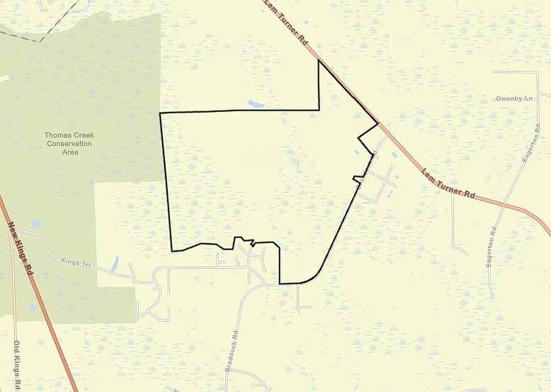 Arizona-based Meritage Homes bought a portion of 945.76 acres of Northwest Jacksonville timberland. Lem Turner Road borders the property to the northeast and Braddock Road is along its eastern side. 
West of the property is the Thomas Creek Conservation Area.