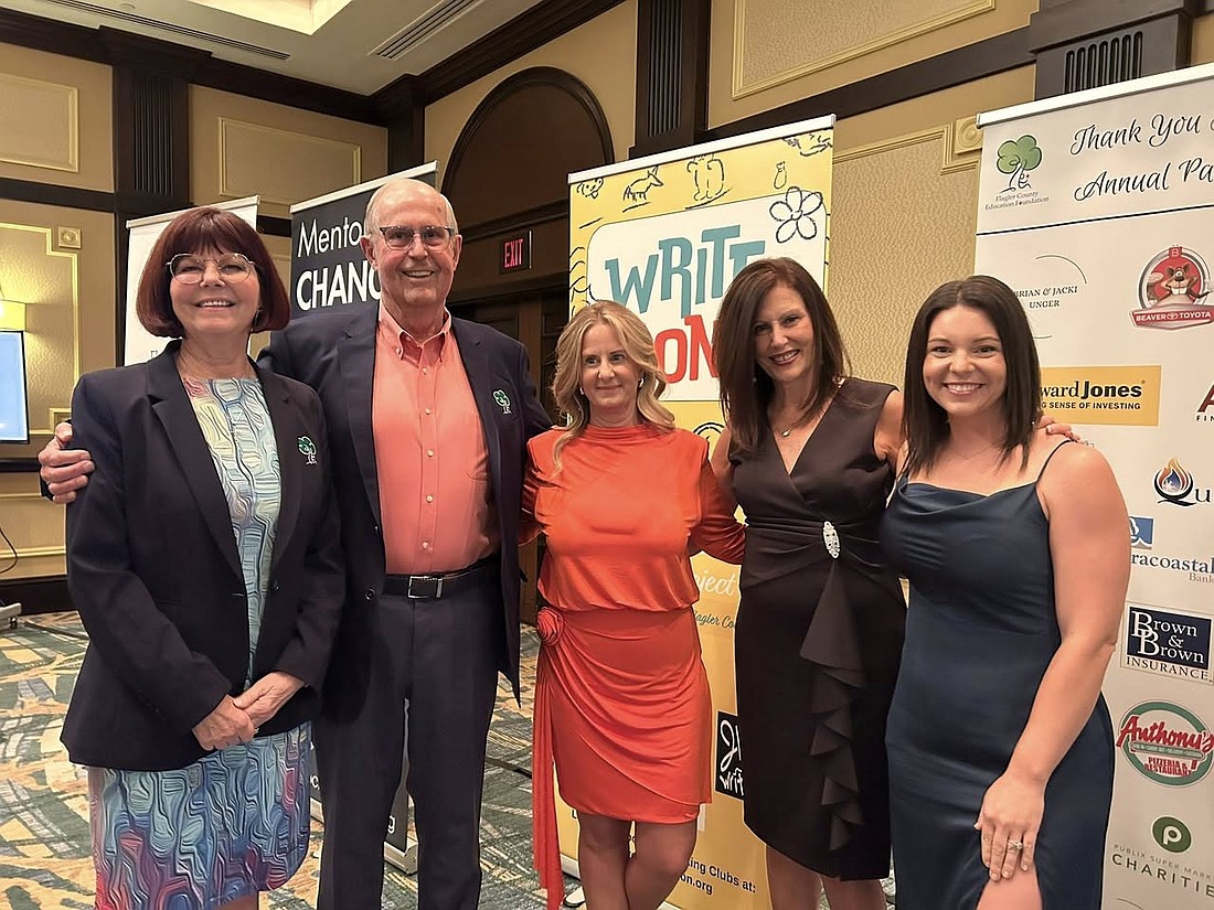 Flagler County Education Foundation supporters Diana and Ron Tortelli, Ed Foundation Executive Director Teresa Rizzo, Board Vice President Maria Lavin-Sanhudo and keynote speaker Makayla Buchanan, the director of Early Learning and Literacy at the Florida Chamber Foundation. Courtesy photo