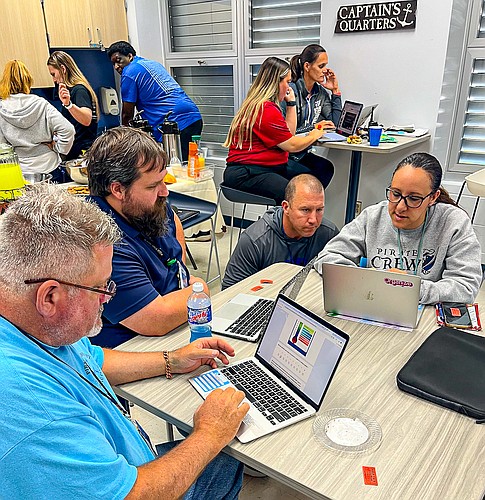 Matanzas High School faculty and staff work on a Solution Tree project. Courtesy photo/Flagler Schools