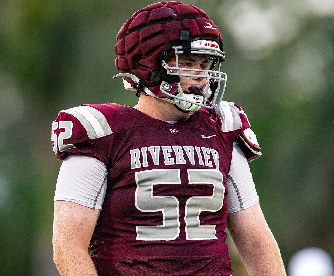 Riverview offensive lineman Luke Chappell helped the Rams score 42 points in a spring game win over Largo.