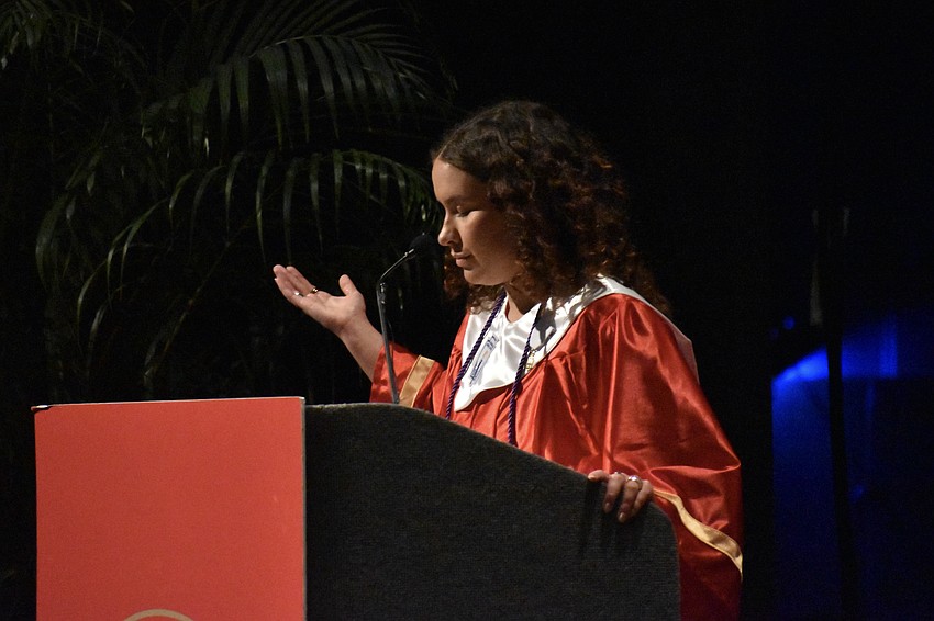 Kennedy Atwood leads a closing prayer.