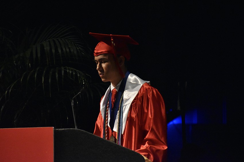 Porter Strand delivers the valedictorian address.