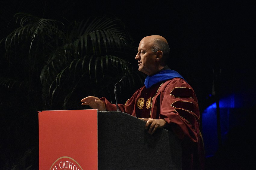 Rev. John Belmonte, Superintendent of Catholic Education at the Diocese of Venice in Florida, delivers a closing prayer.